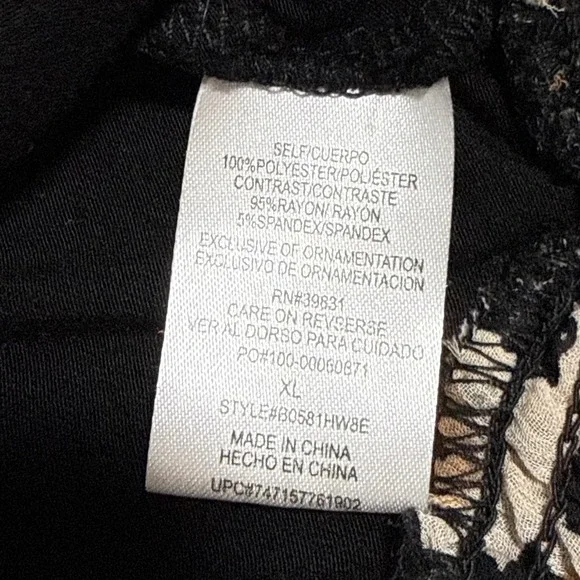 Democracy Womens XL Animal Print Blouse Sheer Layered 3/4 Sleeve Stretch Top - Picture 6 of 7